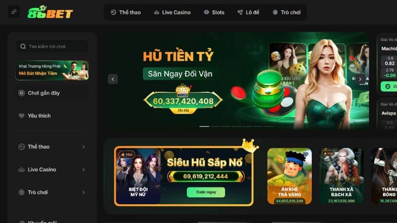 Giao diện của 86Bet được thiết kế rất thân thiện, dễ dàng thao tác